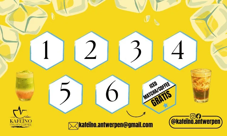 Kafeïno matcha & iced latté-spaarkaart: 6 + 1 gratis